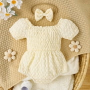 Ovbmpzd Elastic Waist Baby Clothes for Girls Puff Sleeve Cute Bodysuit Baby Essentials