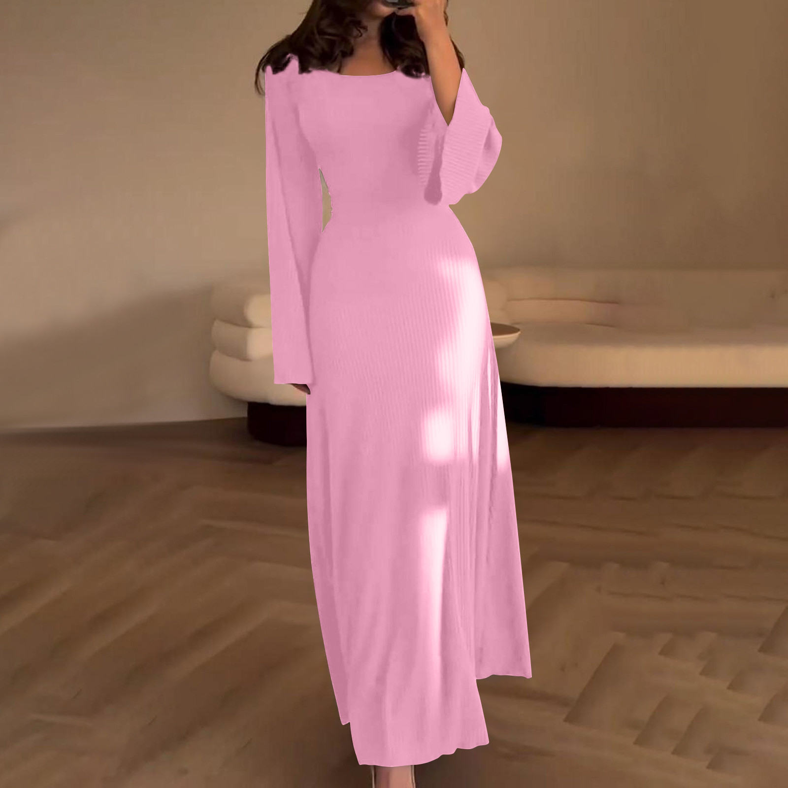 Ovbmpzd Elegant Party Dresses For Women Long Sleeves Pink Classy Wedding Guest Dresses Winter A Line Crew Neck Dresses M: Buying Advice That Holds Up
