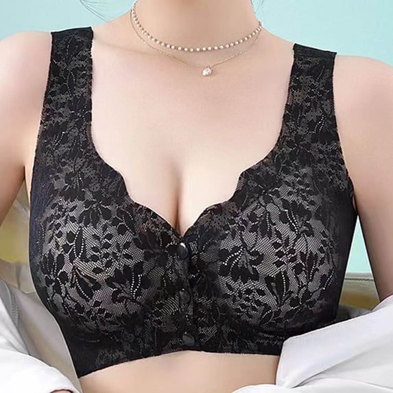 Ovbmpzd Everyday Underwear Bras for Women No Underwire Embroidery V Neck Black Supportive Bras Comfy Wirefree Sleep Bras Plus Size,XXL