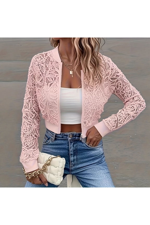Fall Coats for Women Long Sleeves Sexy Cropped Lightweight Jacket Fall Trendy Party Lace Tops,XXL