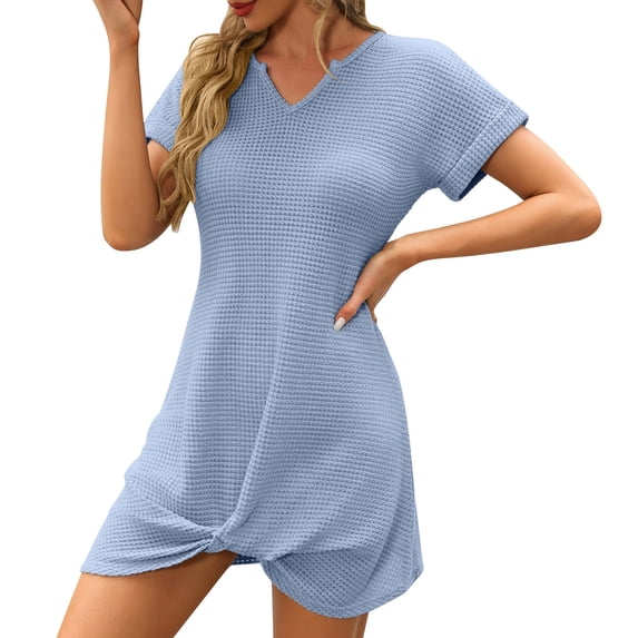 Ovbmpzd Fancy Dresses for Women 2026 Mini Blue Dress V Neck Short Sleeve Dresses Long Dresses for Women Casual XXL
