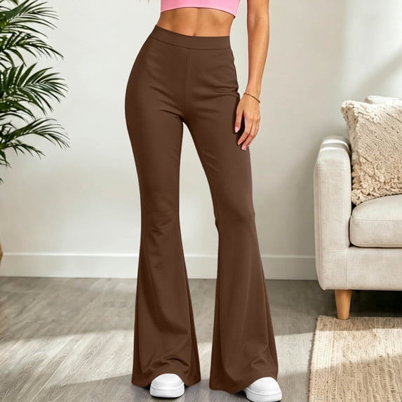 Ovbmpzd Flare Yoga Pants for Women Petite Tummy Control Brown Leggings Casual Mid Waist Long Leggings,XL