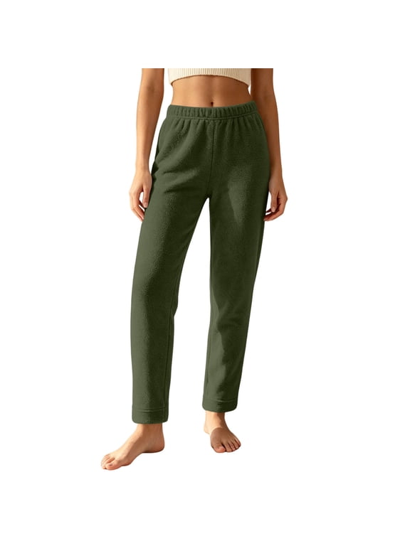 Fleece Womens Sweatpants Slim Straight Army Green Slim Leg Pants Regular Pull-On Casual Pants,M