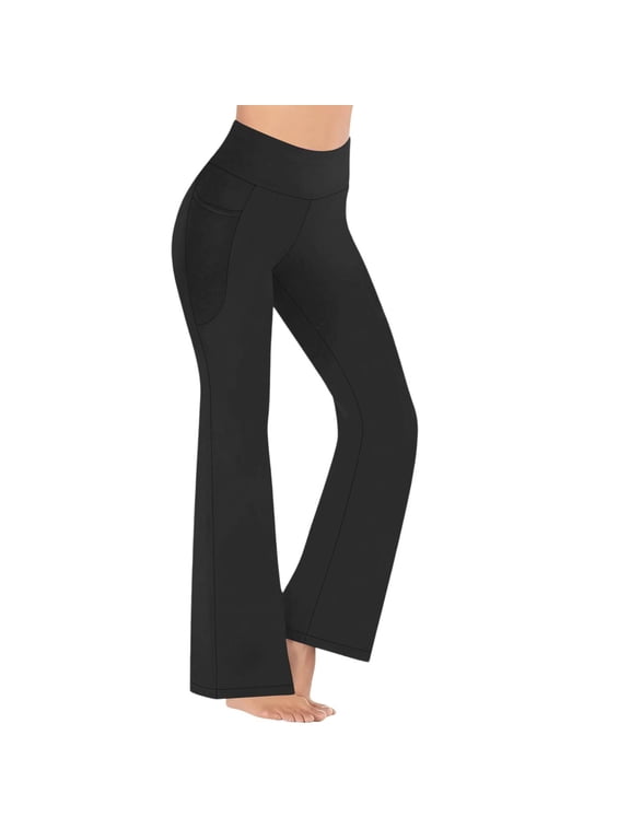 Fleece Yoga Pants Black Petite High Wasited Flared Leggings Tummy Control Casual Leggings,XL