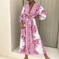 thumbnail image 1 of Ovbmpzd Floral Fall Dresses for Women 3/4 Sleeves Maxi Hot Pink Sexy Dresses V Neck Winter Loose Dresses, 1 of 6