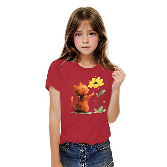 Ovbmpzd Funny Tops for Boys Short Sleeve Cotton Red Graphic Prints Oversized Graphic Tees Girls Shirts 7 Years