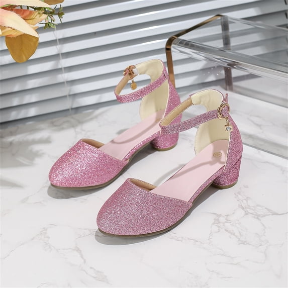 Ovbmpzd Girl's Sandals Dress Closed Toe High Heels Sandals Dance Wedding Summer Ankle Strap Party Shoes for Little Big Kid