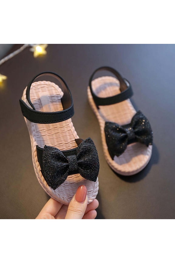 Girl's Sandals LED Light Up Closed Toe Platform Black Bow Sandals Summer Ankle Strap Pool Water Beach Shoes for Little Big Kid