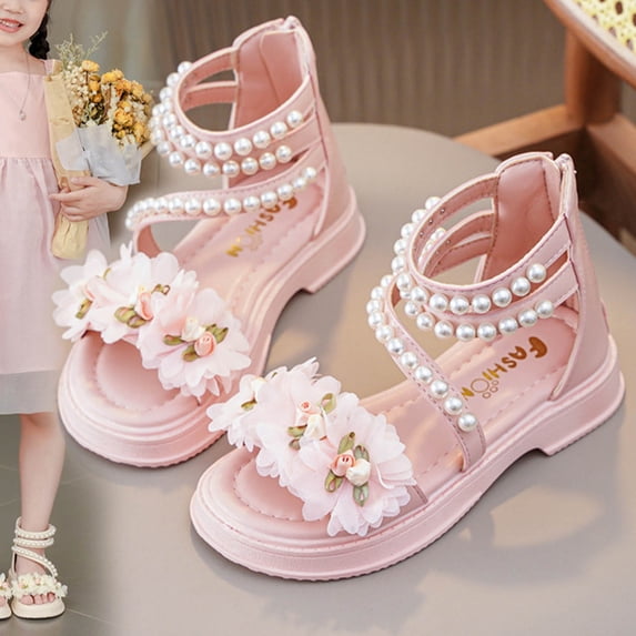 Ovbmpzd Girl's Sandals Size 3 Open Toe Flower Platform Summer Sandals Dress Party Princess Ankle Strap Wedding Shoes for Little Big Kid