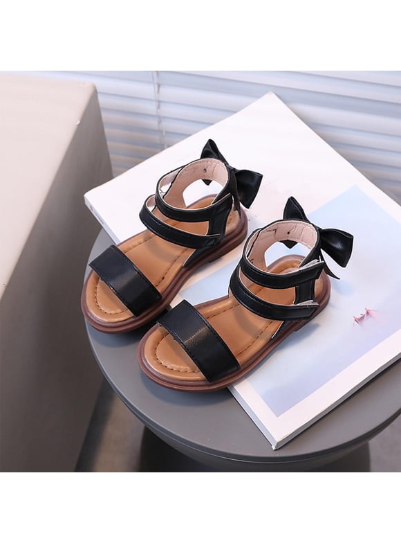 Girls Sandals Black Open Toe Flat Summer Sandals Holiday Water Beach Ankle Strap Shoes for Little Big Kid