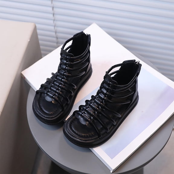 Ovbmpzd Girls Sandals Platform Open Toe Gladiator Black Summer Sandals Zipper Lightweight Beach Water Shoes for Little Big Kid