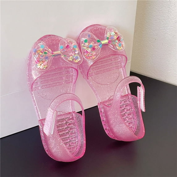 Ovbmpzd Girls Sandals Size 14 Closed Toe Jelly Bow Water Sandals Beach Summer Flat Strappy Pool Shoes for Little Big Kid