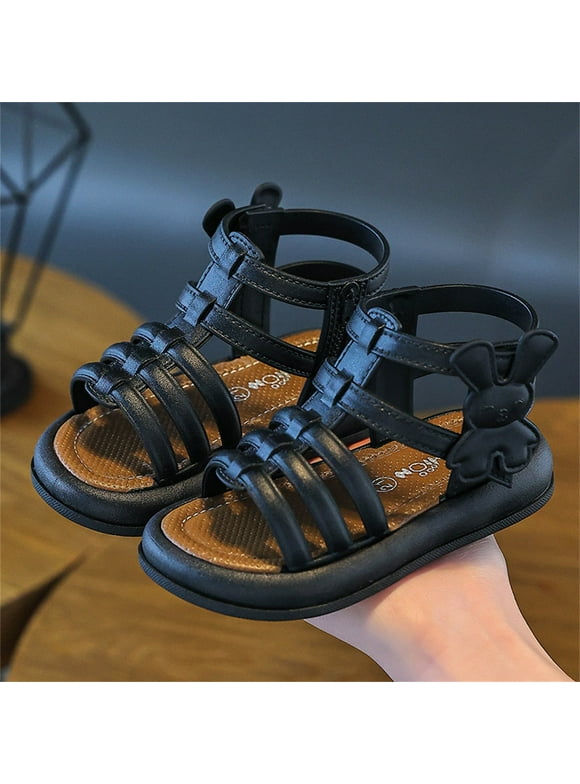 Girls Sandals Size 6 Beach Open Toe Black Gladiator Flat Sandals with Strap Pool Water Summer Shoes for Little Big Kid