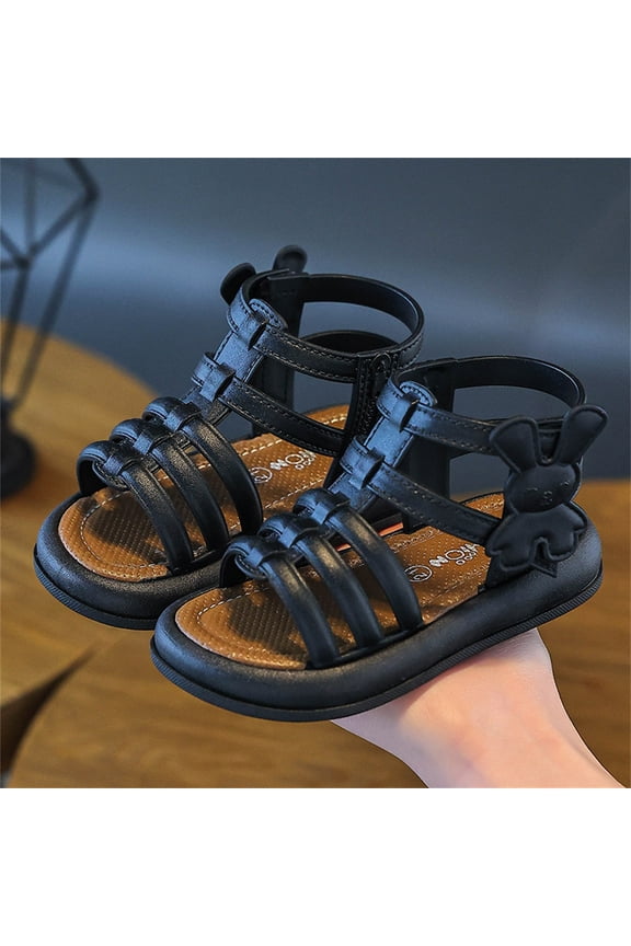 Girls Sandals Size 6 Beach Open Toe Black Gladiator Flat Sandals with Strap Pool Water Summer Shoes for Little Big Kid