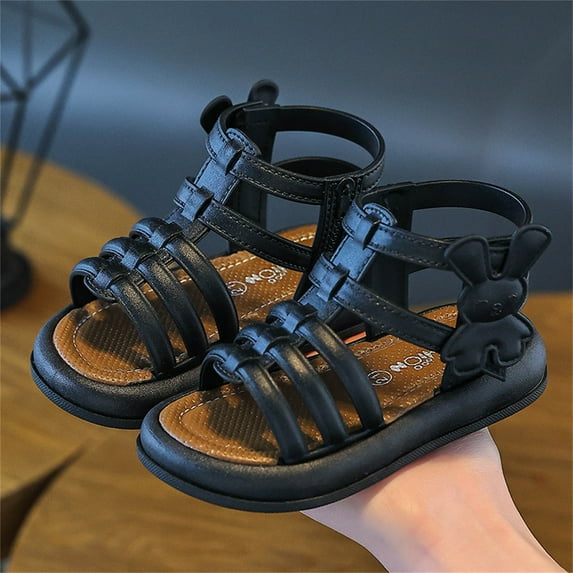 Ovbmpzd Girls Sandals Size 6 Beach Open Toe Black Gladiator Flat Sandals with Strap Pool Water Summer Shoes for Little Big Kid