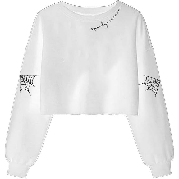 Ovbmpzd Graphic Fall Sweatshirts for Women White Cropped Crewneck No Hood Comfy Sweatshirts Womens Long Sleeve Tops