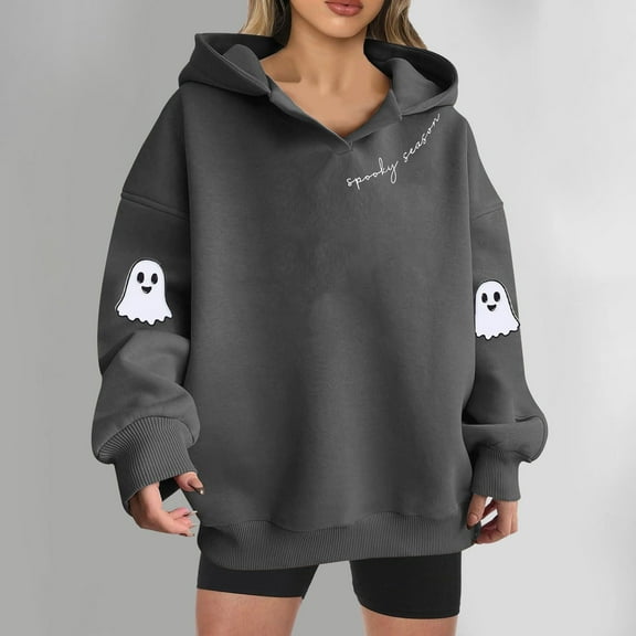 Ovbmpzd Graphic Sweatshirt Women Dark Gray Ghost Soft Comfy with Hood Sweatshirts Clothes for Women