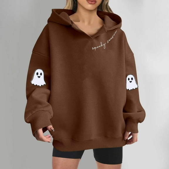 Ovbmpzd Graphic Women's Sweatshirt Comfy Soft Coffee Ghost with Hood Sweatshirts Casual Shirts for Women