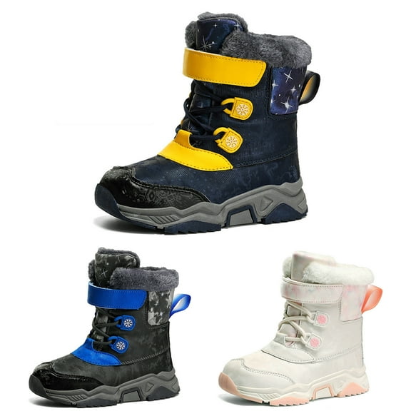 Ovbmpzd Gray Girls Snow Boots Boys Warm Winter Lace Up Leather Cold Weather Boots Girl's Boots Size 12