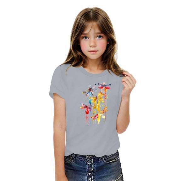 Ovbmpzd Gray Tops for Teen Girls Cotton Funny Oversized Graphic Prints Graphic Tees Toddler Shirts for Girls 7 Years