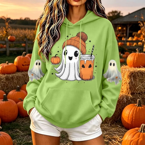 Ovbmpzd Green Adult Halloween Sweatshirts Oversized Graphic Hooded Hoodie Casual Long Sleeve Tops,M