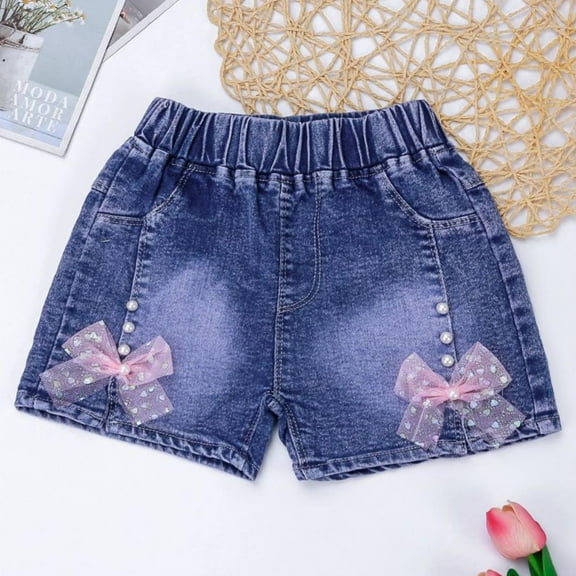 Ovbmpzd High Waisted Baby Shorts Blue Denim Cute Summer Bow Jean Shorts Pants for Teens 3 Years