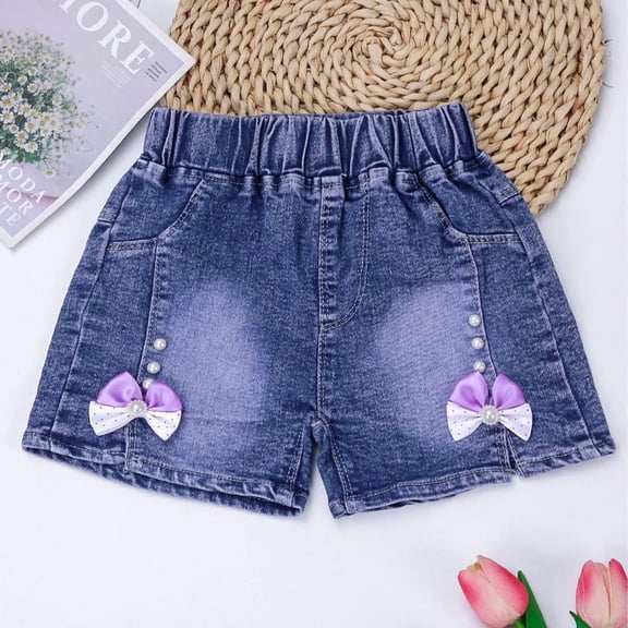 Ovbmpzd High Waisted Boy Shorts Blue Denim Bow Summer Cute Jean Shorts Boy Pants 130