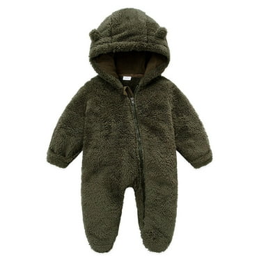 Ovbmpzd Hooded Baby Romper Girl Full Zip up Warm Fleece Solid Footed Sleepers Infant Onesies for Boys 9-12 Months