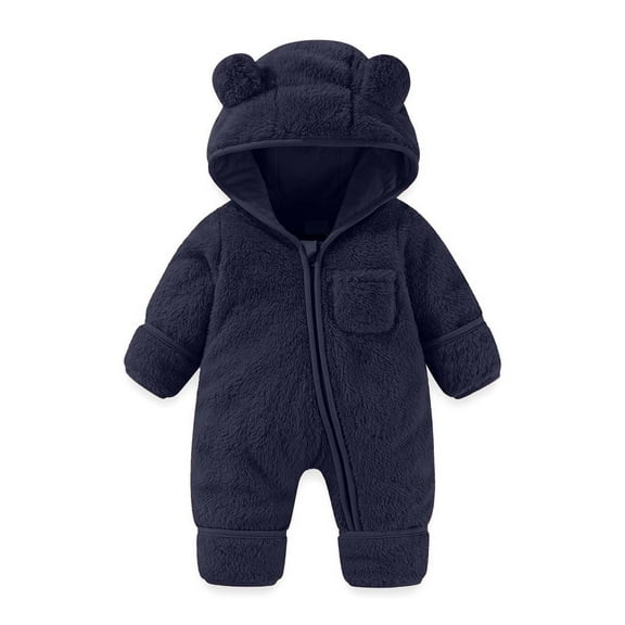 Ovbmpzd Hooded Baby Rompers Unisex Blue 2 Ways Zipper Long Sleeve Winter Fleece Warm Bodysuit Girls Overalls 6 Months