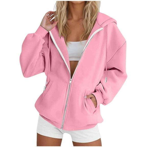 Ovbmpzd Hooded Jacket Women Pink Zip Up Casual Long Sleeve Sporty Comfortable Outerwear Jackets Womens Winter Coats XXL