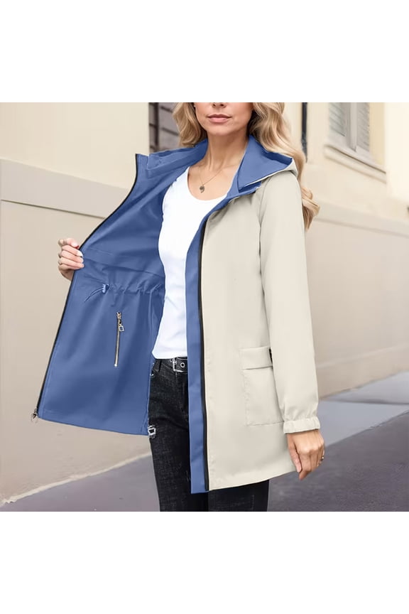 Hooded Winter Coats for Women Long Sleeves Plus Size Reversible Quilted Parkas Blue Trendy Full Zip Fall Jacket With Pockets,XL