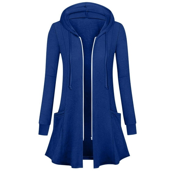 Ovbmpzd Hooded Women Jacket Blue Petite Zip Up Casual Tunic Long Sleeve Jackets Coats for Women XXL