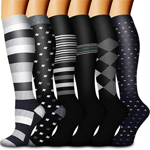 Ovbmpzd Ladies Socks Size 9-11 Compression Black Knee-High 6 Pairs Moisture Wicking Lightweight Athletic Casual Socks Features Socks for Women