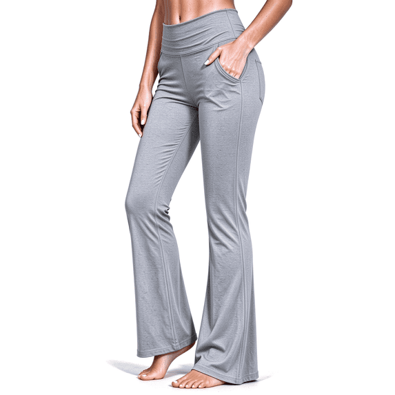 Ovbmpzd Ladies Womens Yoga Pants High Wasited Flared Gray Plus size Leggings Casual Tummy Control Leggings With Pockets,XL