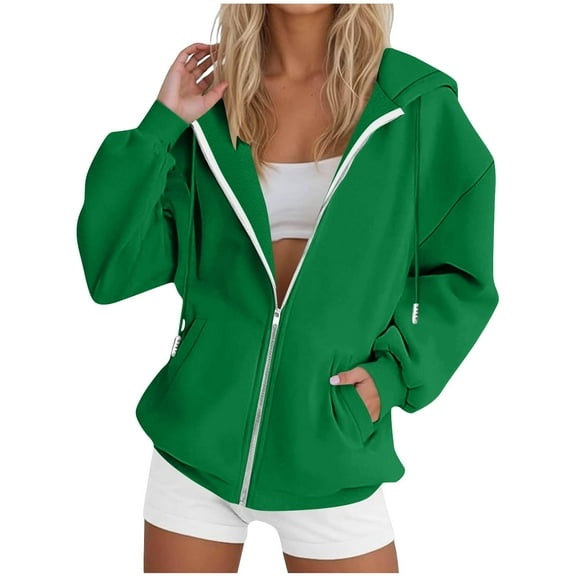 Ovbmpzd Lightweight Jacket Women Green Casual Zip Up Hooded Outwear Long Sleeve Sporty Soft Jackets Womens Coats S