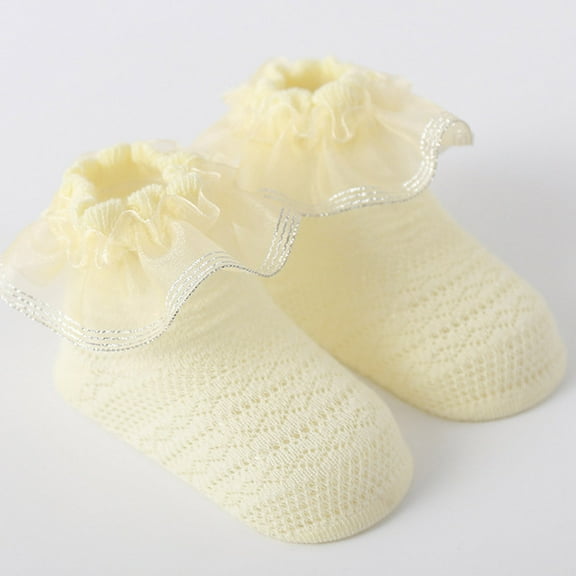Ovbmpzd Little Girls Socks Yellow Ankle Cotton Dress Dance Princess Cute Eyelet Ruffle Socks Toddler Girl Socks L