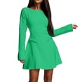 thumbnail image 1 of Ovbmpzd Long Sleeves Fall Mini A-Line Dresses for Women Green Elegant Date Night Wedding Guest Dresses Casual Crew Neck Semi formal Dresses, 1 of 5