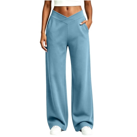 Ovbmpzd Loose Pants Yoga Wide-Leg Active High Wasited Light Blue Leggings Casual Tummy Control Leggings With Pockets,XXL
