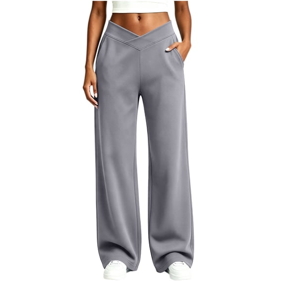 Ovbmpzd Loose Pants Yoga Wide-Leg Gray Active High Wasited Leggings Casual Tummy Control Leggings With Pockets,XL