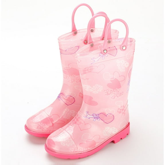 Ovbmpzd Non-slip Sole Girls Rain Boots 5-6 Years Mid Calf Outdoor Waterproof Pink Boots with Easy-On Handles Girl Boots Size 5