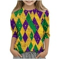 thumbnail image 1 of Ovbmpzd Mardi Gras Tops for Toddlers 3/4 Sleeve Purple Graphic Prints Blouses Shirts for Teens Girls Trendy 3 Years, 1 of 4