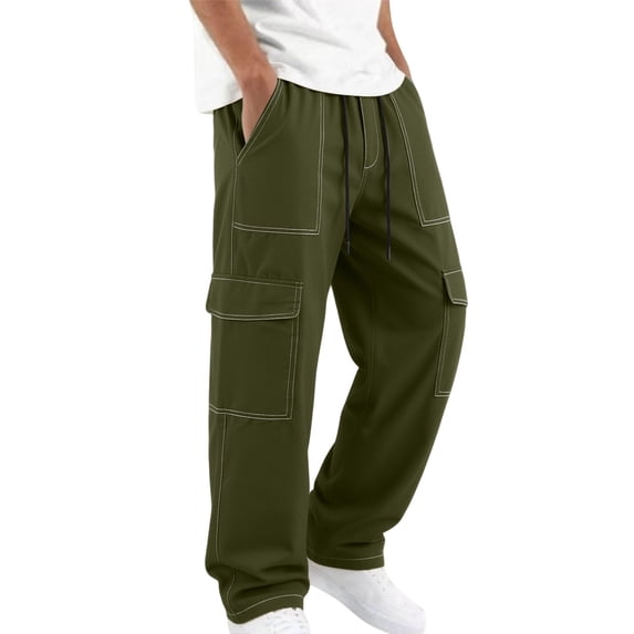 Ovbmpzd Mens Outdoor Hiking Cargo Pants Army Green Plus Size Straight-Leg Pants Durable Elastic Waist Mens Cargo Pants