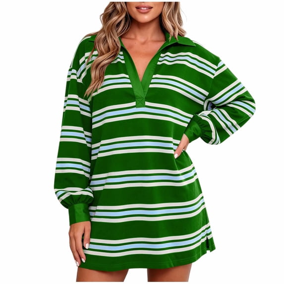 Ovbmpzd Mini Cozy Winter Dresses for Women Striped Resort Green Shirt Dresses Casual V Neck Fitted Dresses,XXL