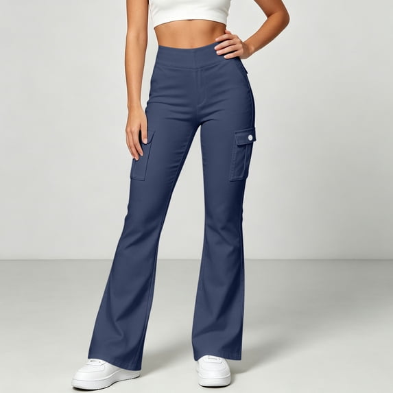 Ovbmpzd Navy Women’s Yoga Pants Petite Flare Ladies Leggings Mid Waist Casual Long Leggings,S