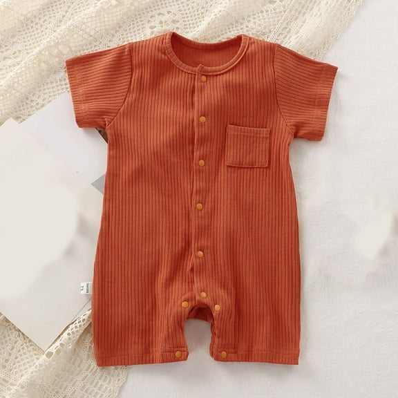 Ovbmpzd Newborn Baby Bodysuits Boy Short Sleeve One-Pieces Brown Cotton Soft Summer Buttons Romper Baby Boy Overalls 3M