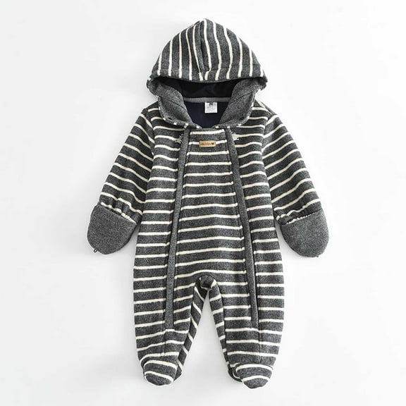 Ovbmpzd Newborn Baby Girl Rompers 2 Ways Zipper Long Sleeve Hooded Warm Striped Footed Sleepers Baby Boy Overalls 3M