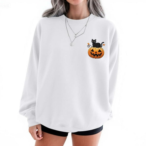 Ovbmpzd No Hood Fall Sweatshirt White Funny Crew Neck Graphic Soft Pumpkin Sweatshirts Women's Shirts