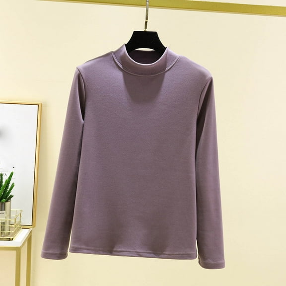 Ovbmpzd Pajamas Women Mock Neck Winter Fleece Lined Nightwear Cozy Purple Long Sleeve Fall Pajamas Women's Pajama Tops