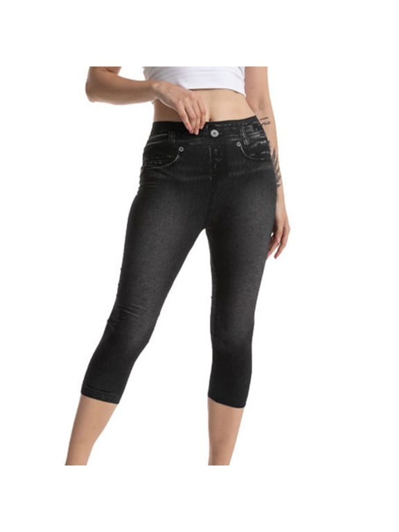 Petite Women’s Jeans Black Slim-Leg High Rise Jeans Capris Jegging Casual Work Pants,L