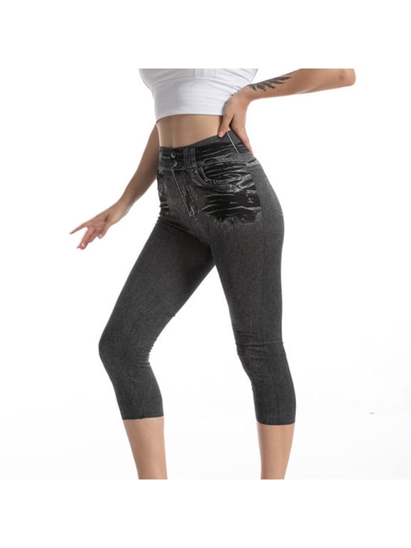 Petite Women's Jeans Slim-Leg Gray High Rise Jeans Work Casual Capris Jegging Pants,XL